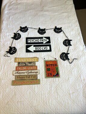 Halloween Fall Signs & Black Cat Garland